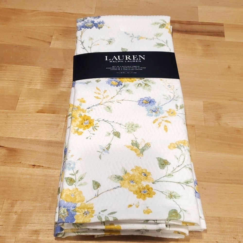 Lauren Ralph Lauren Bundle Set 2 Kitchen Towels Flowers Cotton New